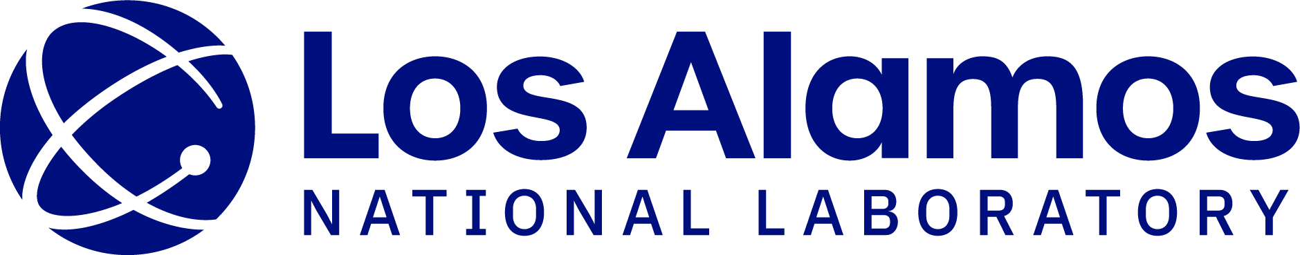 Los Alamos National Laboratory logo featuring a blue stylized atomic globe