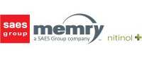 Logo showing red SAES Group square, grey “memry” word-mark with arc, and green “nitinol+” tagline